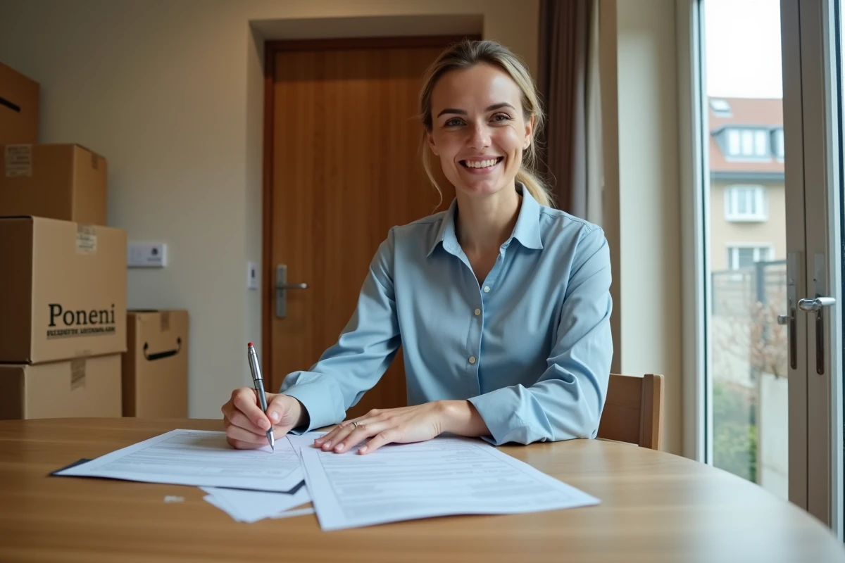 Femme remplissant des documents administratifs pour changer d'agence d'assurance lors d'un déménagement