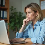 Enseignante face à une erreur de connexion à la messagerie AC Strasbourg sur un ordinateur portable dans un bureau scolaire