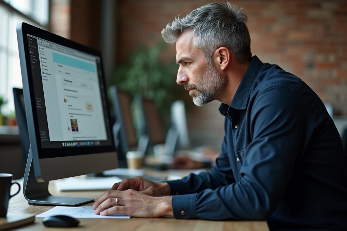 Homme utilisant Framapad sur un grand écran dans un espace de coworking pour insérer une image